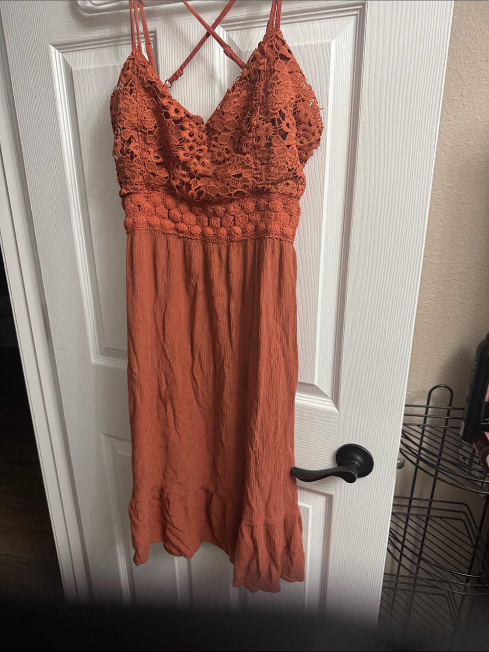 Maurices Rust Crochet Bodice Strappy Midi Dress - Picture 2 of 5